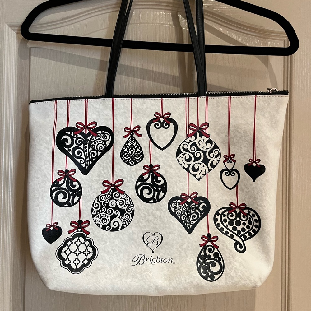 Brighton White and Black Heart-Patterned Tote Bag